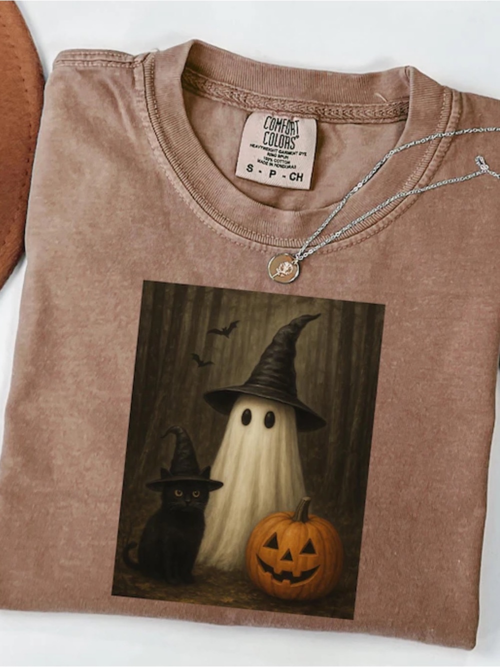Comfort Colors Brown Halloween Ghost & Cat Graphic Tee